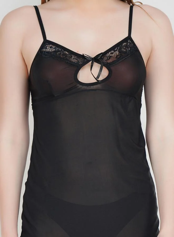 Take Two Women Black Lace Babydoll with Brief Set By Hill Islands